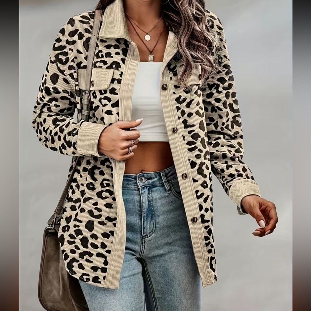 Animal Print Ribbed Button Down Shaket - Picture 4 of 4